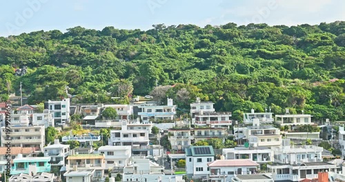 Vew from inside the car, a view of Japanese city