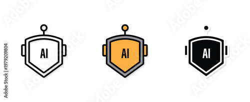 Artificial Intelligence Security Shield Sticker Icon Representing Cyber Protection Data Safety and Advanced Robotic System Guarding Technology for Digital Privacy Defence