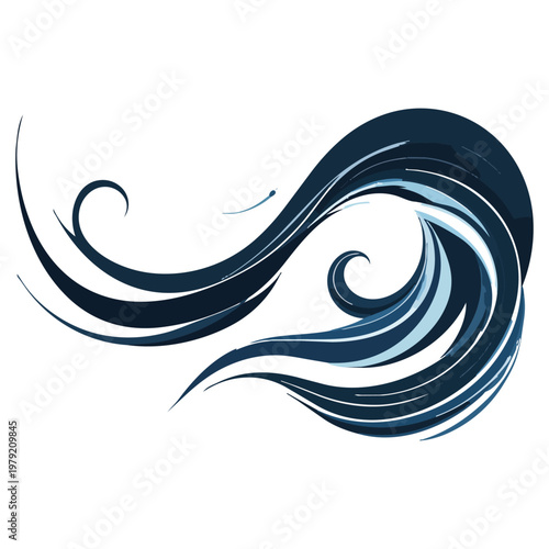 青い流線で風を表現した抽象ベクターイラスト