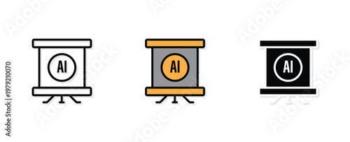 Artificial Intelligence Presentation Board Sticker Icon Representing Data Reporting Business Intelligence Strategy Planning and Smart Information Technology Education Design