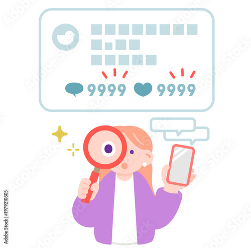 SNSの投稿やバズ、トレンドを分析する女性