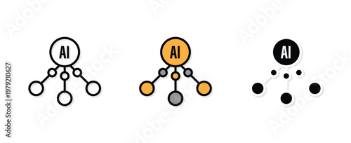 Artificial Intelligence Hierarchy Chart Sticker Icon Representing Data Structure Organizational Flow and Advanced Machine Learning Information Processing System Design
