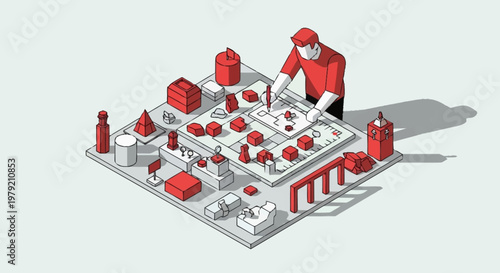 Man strategizing with game pieces and board, planning moves and making decisions.