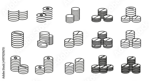 Stack of Coins Icon Set: Finance, Economy, Money, Investment, Savings, Wealth