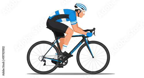 Professional road cyclist in dynamic motion focused on speed and endurance