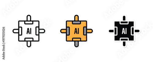 Square AI Processor Component Sticker Icon Design Representing Central Processing Unit Technology Integrated Circuits and Advanced Computing Hardware Systems Concept