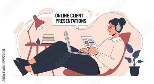 Woman Attending Online Client Presentations Remotely