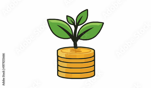 Plant growing from coins financial growth flat vector