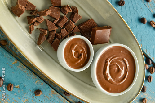 Bowls of tasty melted choco...