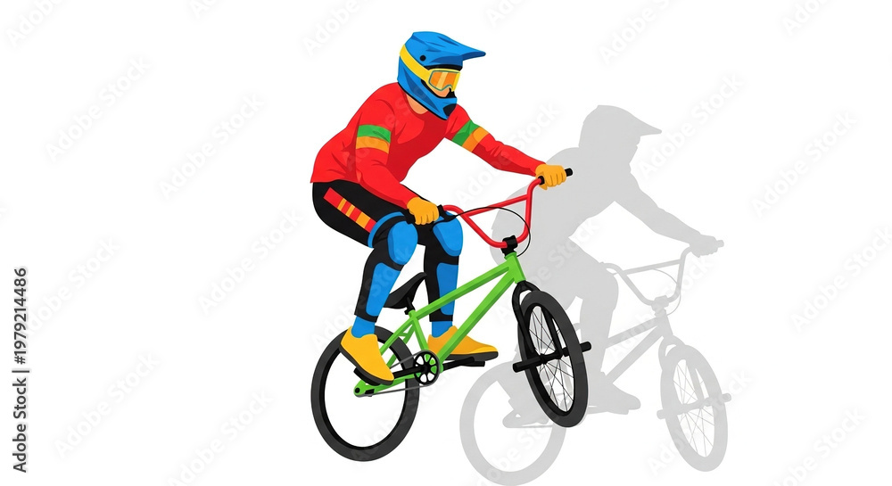 Fototapeta premium Colorful illustration of a bmx rider performing an aerial stunt on a bicycle