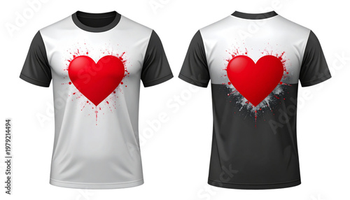 Black t-shirt featuring bold red heart graphic on front Vector