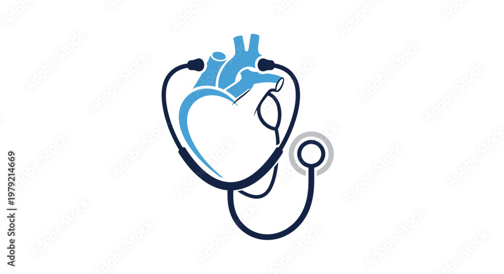 Obraz premium Heart with Stethoscope Medical Symbol.