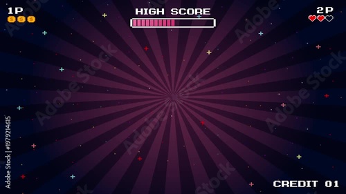 LEVEL UP icon pixel art. 8 bit game. retro game. Retro Futurism Sci-Fi Background. glowing neon grid. and stars from vintage arcade computer games