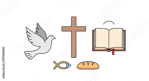 Christian symbols on white background.