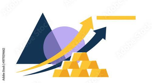 Golden bars with upward arrows graph.