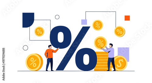 Two businessmen with percent sign coins.