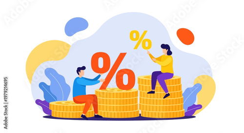 People working with percent signs money.