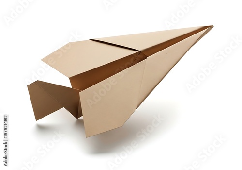 A brown paper airplane on a white background