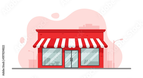 Red Storefront with Striped Awning.