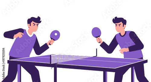 Two men playing table tennis sport.