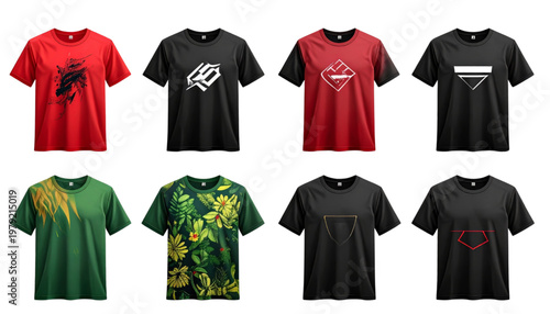 Six different styles of men's t-shirts in various colors Vector