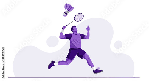 Man Playing Badminton with Racket.
