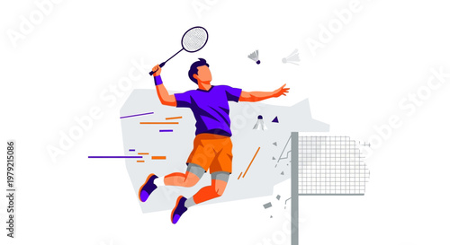 Man Playing Badminton with Racket.