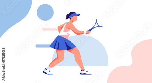 Woman Playing Tennis with Racket.