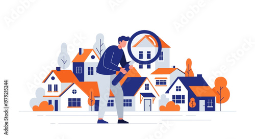 Man Holding Large Magnifying Glass House.