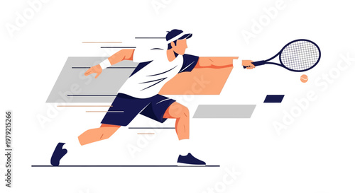 Man Playing Tennis with Racket.