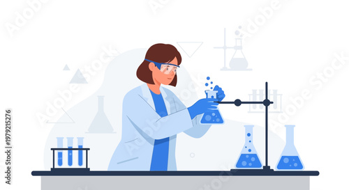 Woman in lab coat working.