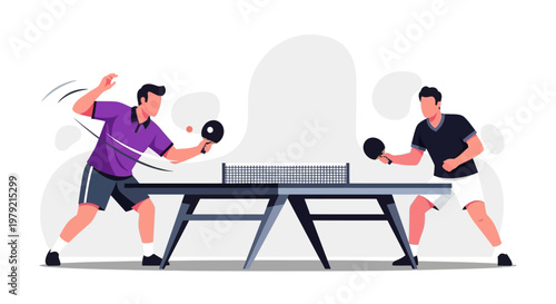 Two men playing table tennis sport.