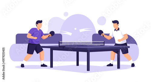 Two men playing table tennis sport.