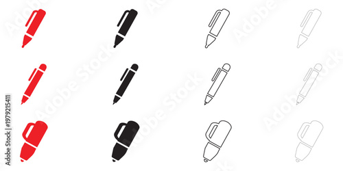 Ballpoint pen icon vector, pen education writing element pencil symbol vector, silhouette and line art illustration