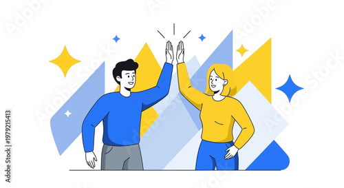 Two people high five each other.