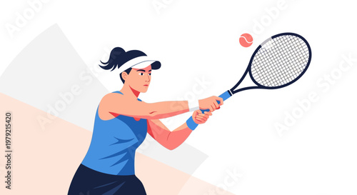 Woman Playing Tennis with Racket.