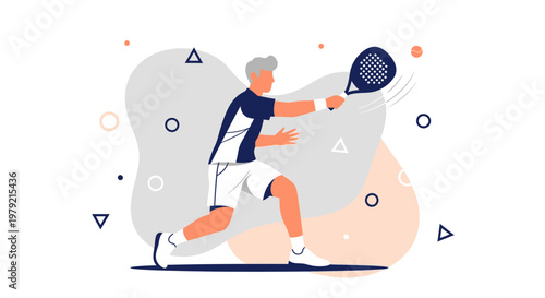 Man Playing Tennis with Racket.