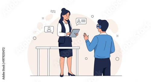 Business meeting with virtual reality headset and tablet in modern office