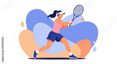 Woman Playing Tennis with Racket.