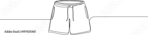 Summer Shorts Continuous One Line Drawing Minimalist Vector Illustration,Shorts icon drawn with one line. Black outline of shorts made with a single continuous line.