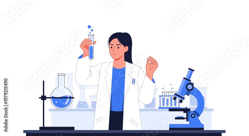 Female scientist in lab coat working.