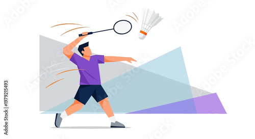 Man Playing Badminton with Racket.