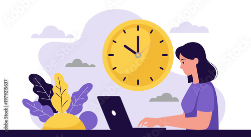 Woman working on laptop computer.