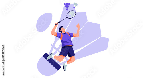 Man playing badminton with racket.