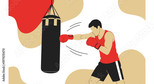 Man wearing red boxing gloves punching.