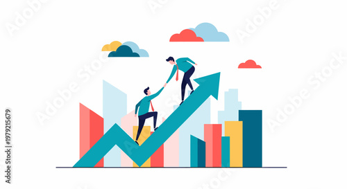 Business partnership helping each other succeed.