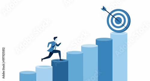 Businessman Running Up Steps to Target.