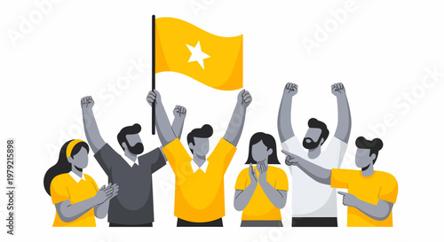 People celebrating with raised arms.