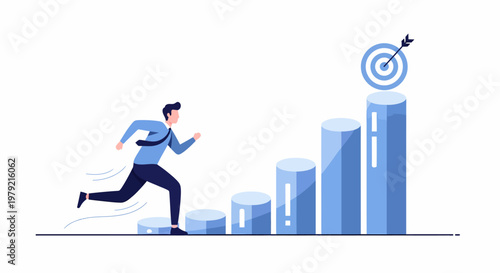 Businessman running to target goal success.