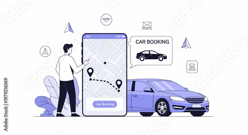Man booking car with smartphone.